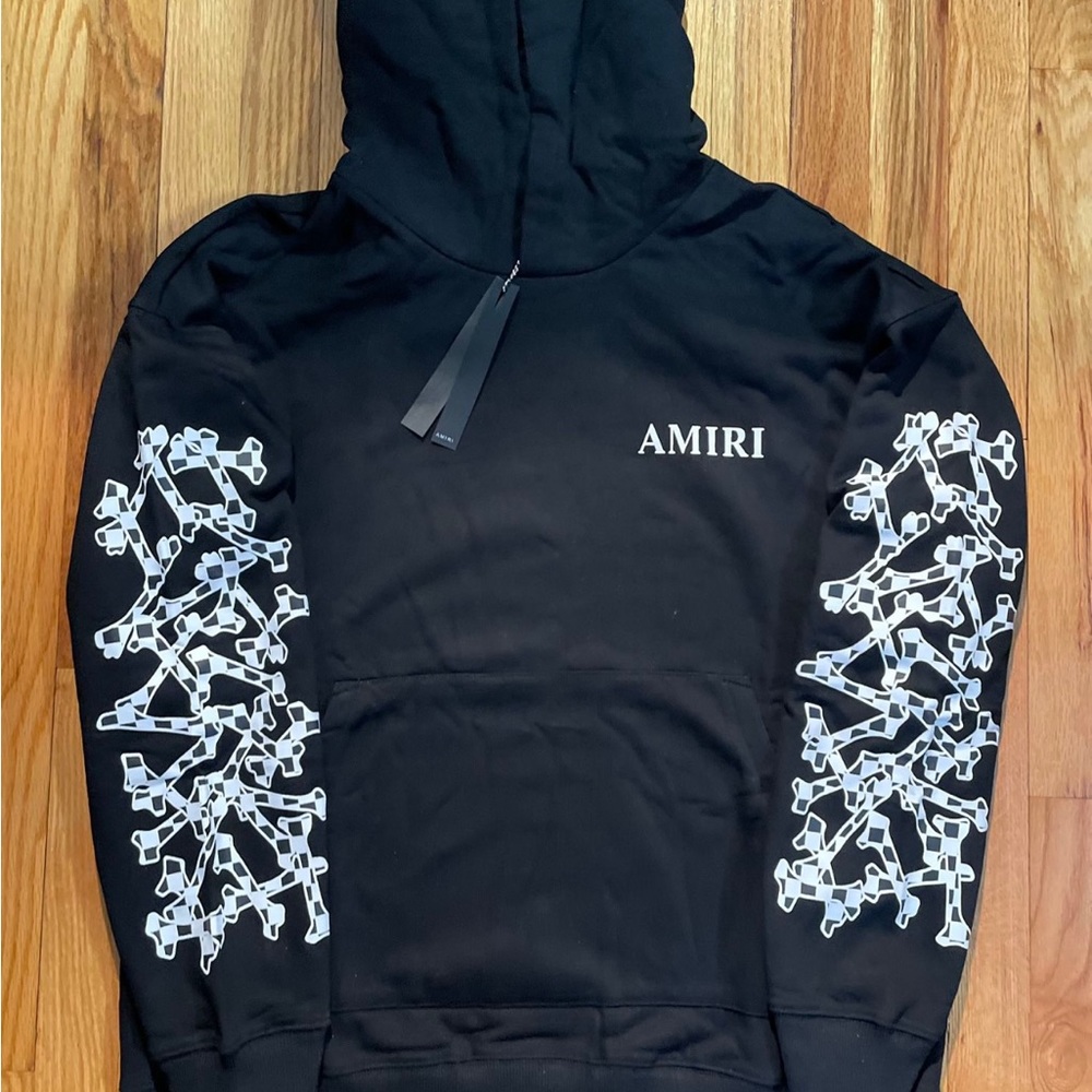 Amiri Black Wes Lang Edition Checkered Bones Hoodie